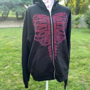 Cupids Curse Y2K style rhinestone rib cage full zip hooded jacket